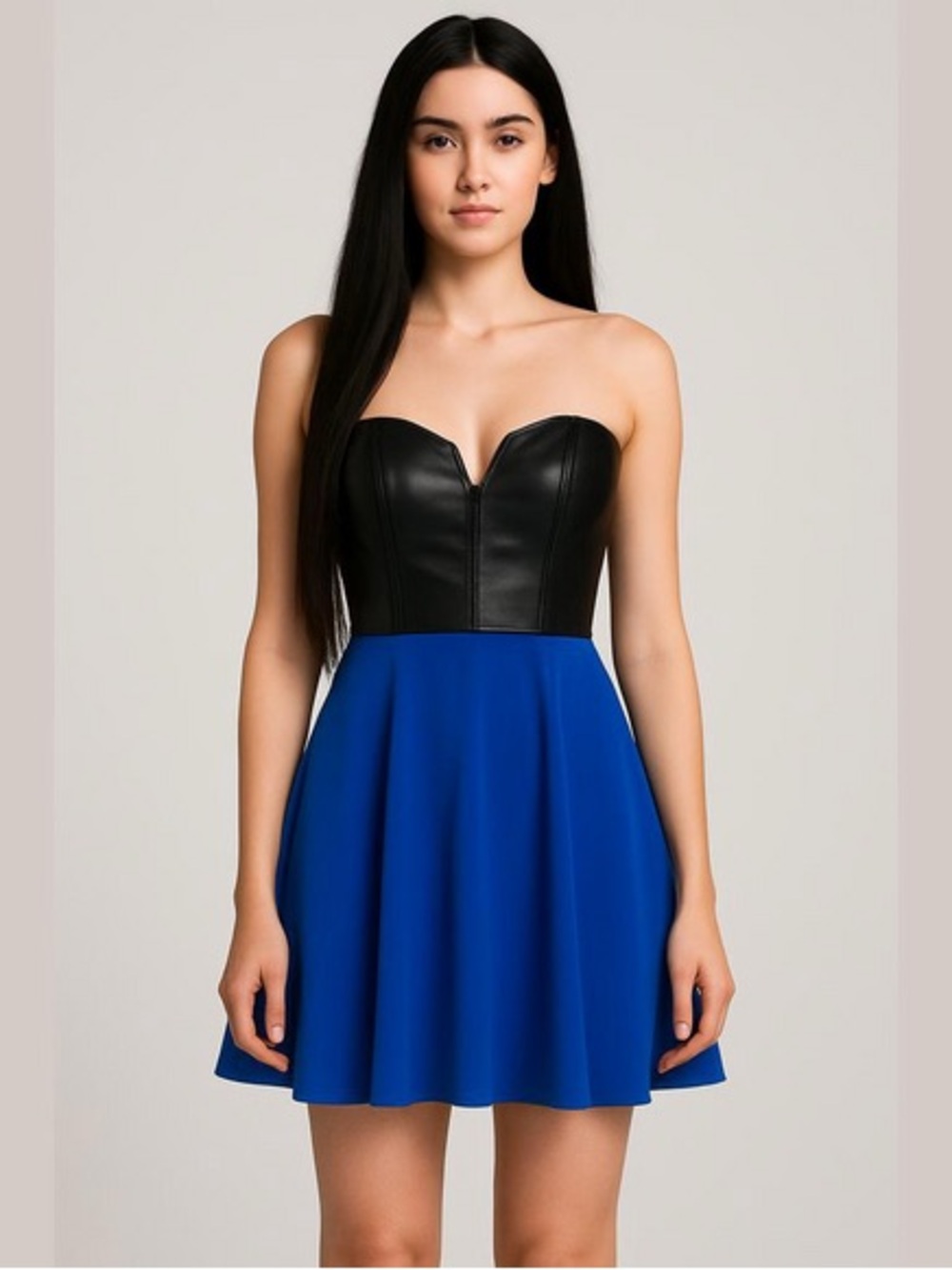 Mason by Michelle Mason strapless leather & silk mini dress